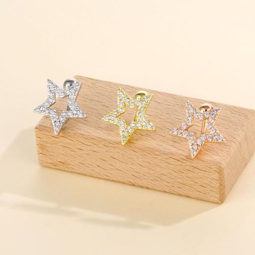 Brass Belly Ring  , with 316 Stainless Steel, Star, Unisex & micro pave cubic zirconia, more colors for choice, 20x20mm, Sold By PC