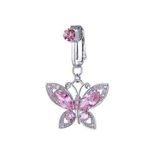 Brass Belly Ring  , Butterfly, Unisex & micro pave cubic zirconia, more colors for choice, 40x25mm, Sold By PC