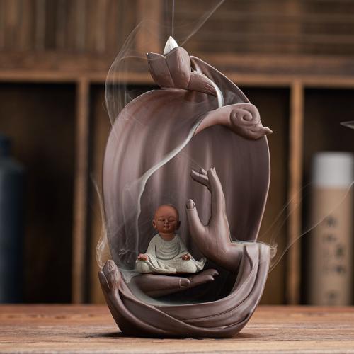 Backflow Incense Burner, Purple Clay, handmade, for home and office & durable & multifunctional, 130x95x220mm, Sold By PC