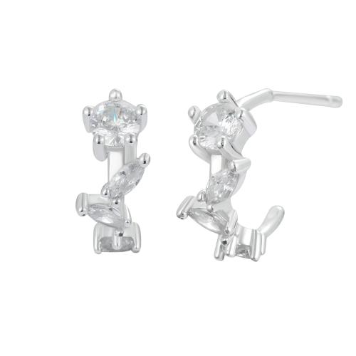 Pendientes de Micro Pavé de Zirconía Cúbica en Plata de Ley, Plata de ley 925, Joyería & micro arcilla de zirconia cúbica & para mujer, 5.10x14.10mm, Vendido por Par