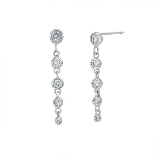 Pendientes de Micro Pavé de Zirconía Cúbica en Plata de Ley, Plata de ley 925, Joyería & micro arcilla de zirconia cúbica & para mujer, más colores para la opción, 28mm, Vendido por Par