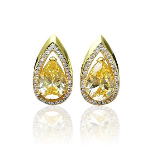 Boucles d'oreilles en laiton zircon cubique pavent, larme, bijoux de mode & pavé de micro zircon & pour femme, 11x19mm, Vendu par paire