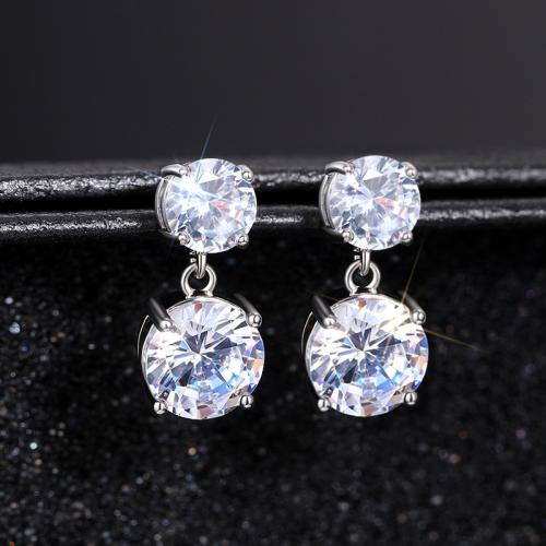 Cubic Zirconia Micro Pave Brass Earring, fashion jewelry & micro pave cubic zirconia & for woman, 16mm, Sold By Pair