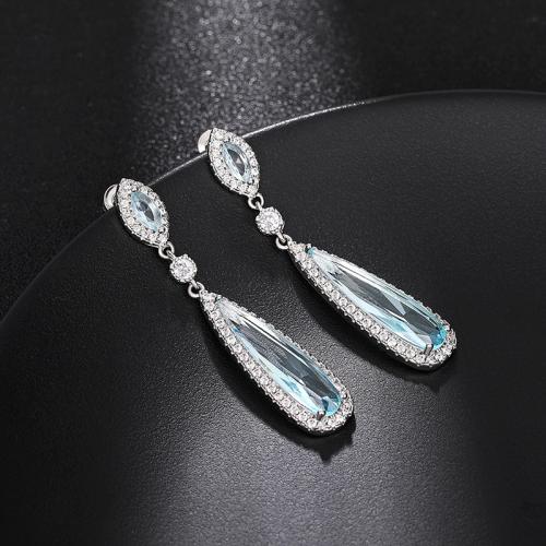 Boucles d'oreilles en laiton zircon cubique pavent, larme, bijoux de mode & pavé de micro zircon & pour femme, 50mm, Vendu par paire