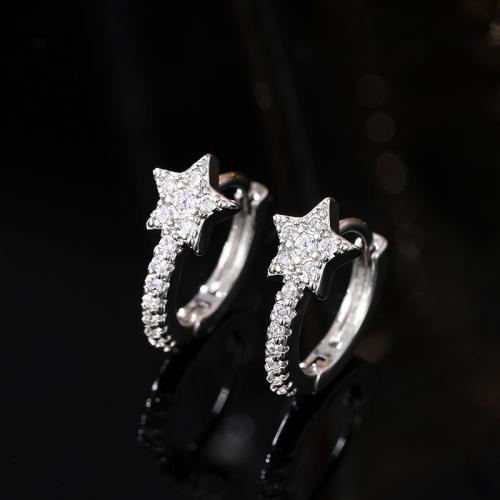 Boucles d'oreilles en laiton zircon cubique pavent, étoile, bijoux de mode & pavé de micro zircon & pour femme, 14mm, Vendu par paire