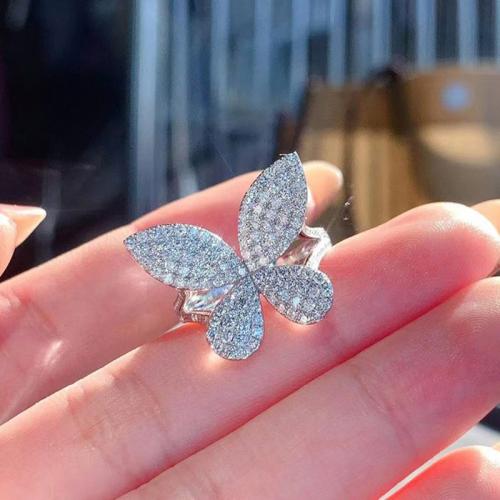 Cubic Zirconia Micro Pave Brass Ring, Butterfly, different size for choice & micro pave cubic zirconia & for woman, Sold By PC