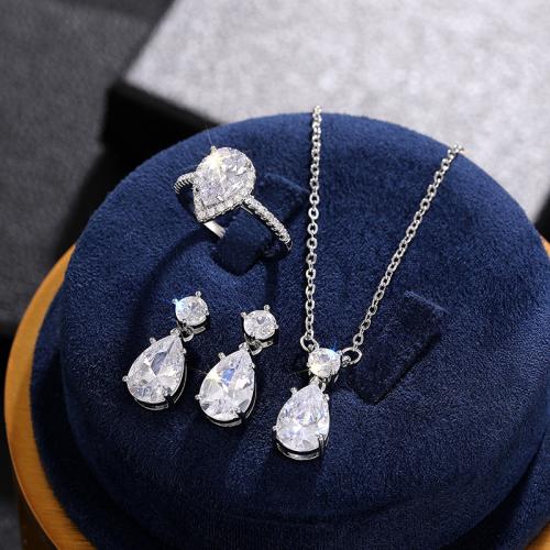 Cubic Zirconia Micro Pave Brass Jewelry Sets, Teardrop, different styles for choice & micro pave cubic zirconia & for woman, Length:Approx 45 cm, Sold By PC