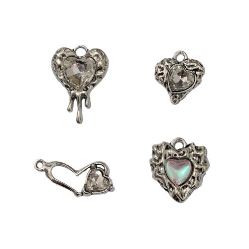 Zinc Alloy Heart Pendants antique silver color plated DIY & with rhinestone nickel lead & cadmium free Approx Sold By Bag