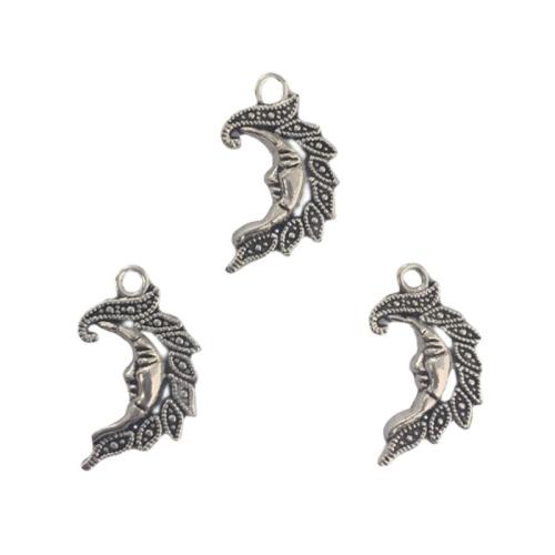 Zinc Alloy Moon Pendants antique silver color plated DIY nickel lead & cadmium free Approx Sold By Bag