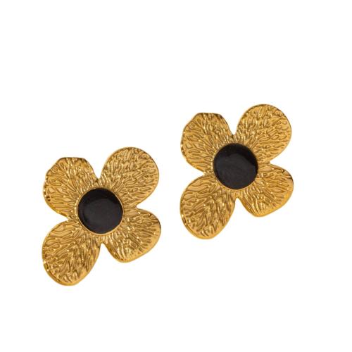 Boucle d'oreille de gaujon en acier inoxydable, Acier inoxydable 304, fleur, bijoux de mode & pour femme & émail, plus de couleurs à choisir, 26x32mm, Vendu par paire