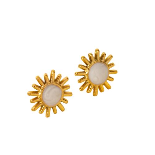 Boucle d'oreille de gaujon en acier inoxydable, Acier inoxydable 304, soleil, bijoux de mode & pour femme & émail, plus de couleurs à choisir, 16x14mm, Vendu par paire