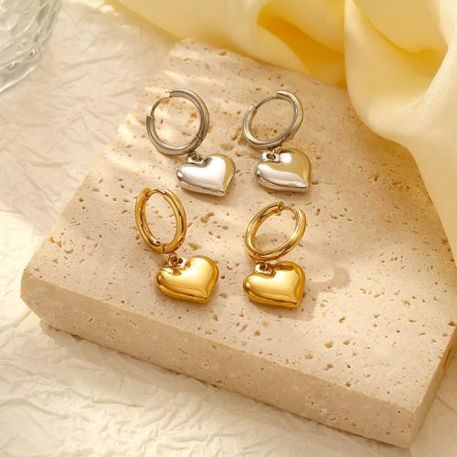 Huggie hoepel Drop Earrings, 304 roestvrij staal, Hart, plated, voor vrouw, meer kleuren voor de keuze, Verkocht door pair