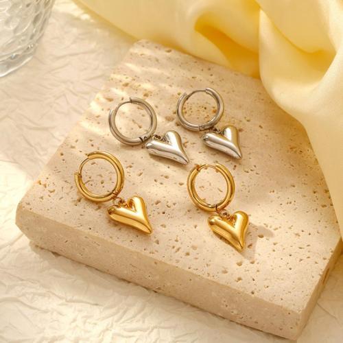 Huggie Hoop Drop Earring 304 Stainless Steel Heart plated for woman Sold By Pair