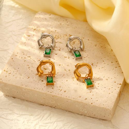 Stainless Steel Drop Earring, 304 Stainless Steel, with Green Quartz, Rectangle, plated, for woman, more colors for choice, Sold By Pair