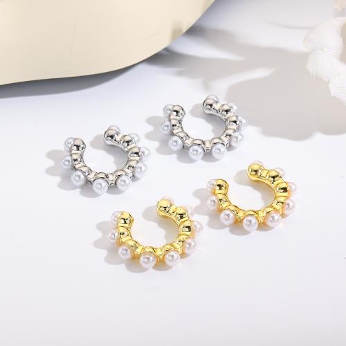 Fashion Earring Cuff and Wraps, Brass, with Plastic Pearl, plated, for woman, more colors for choice, nickel, lead & cadmium free, 20x18mm, 10PCs/Bag, Sold By Bag