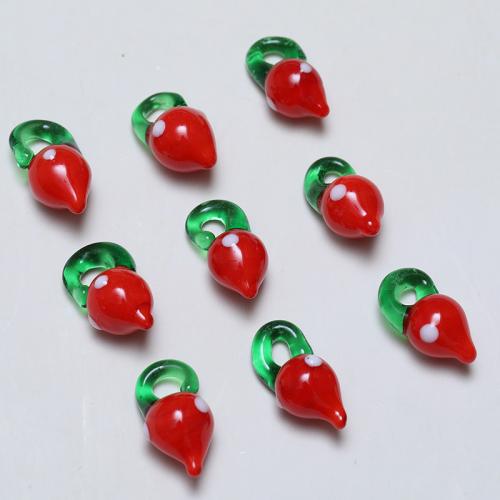 Pingentes de lampwork de moda, vidrilho, Morango, DIY, vermelho, 20x10mm, 100PCs/Bag, vendido por Bag