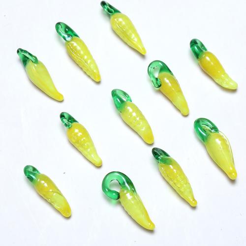 Fashion Lampwork Pendants, Corn, DIY, yellow, 23x9mm, 100PCs/Bag, Sold By Bag