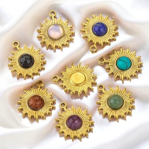 Stainless Steel Pendants 304 Stainless Steel with Natural Stone Sun gold color plated DIY Sold By PC