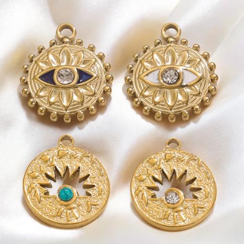 Evil Eye Pendants 304 Stainless Steel gold color plated DIY & enamel & with rhinestone 18mm Sold By Bag