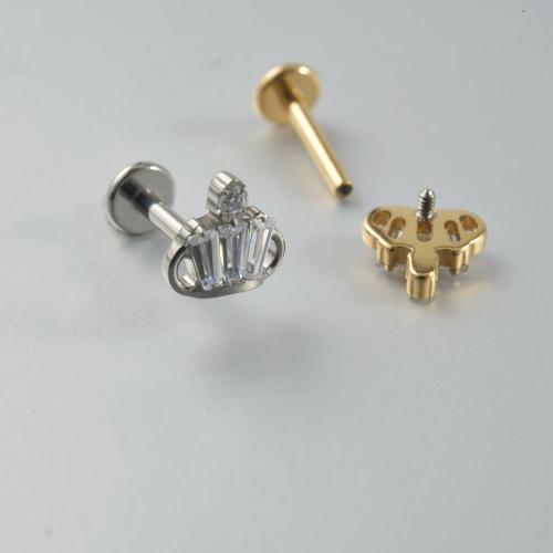 Titanium Stud Earring, Kroon, plated, mode sieraden & micro pave zirconia, meer kleuren voor de keuze, 6.30x5.90mm, 2pC's/Bag, Verkocht door Bag