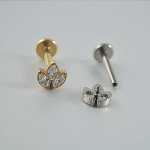 Titanium Stud Earring Leaf plated fashion jewelry & micro pave cubic zirconia Sold By Bag