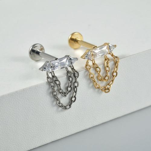 Titanium Stud Earring plated fashion jewelry & micro pave cubic zirconia Sold By Bag