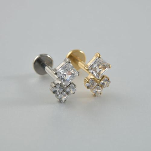 Titanium Stud Earring, plated, mode sieraden & micro pave zirconia, meer kleuren voor de keuze, 4.70x7.40mm, 2pC's/Bag, Verkocht door Bag