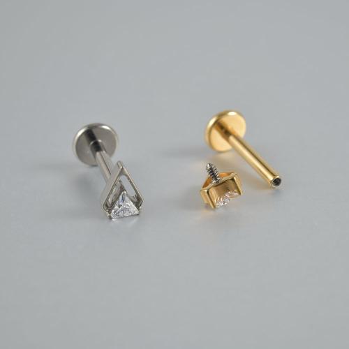 Titanium Stud Earring, forgyldt, mode smykker & Micro Pave cubic zirconia, flere farver til valg, 2pc'er/Bag, Solgt af Bag