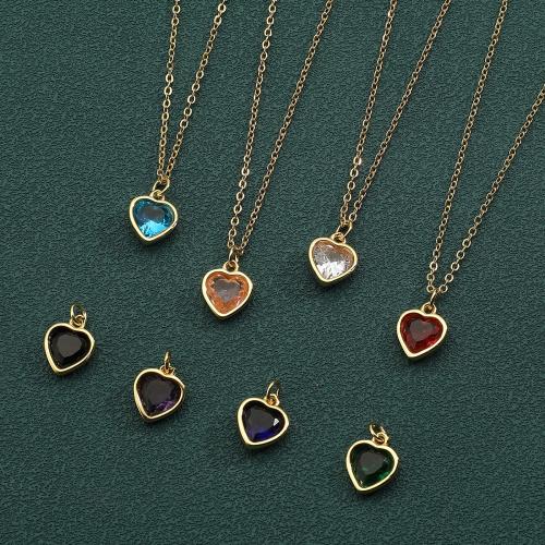 Cubic Zircon Micro Pave Brass Necklace with 5cm extender chain Heart gold color plated fashion jewelry & micro pave cubic zirconia nickel lead & cadmium free Length 45 cm Sold By PC