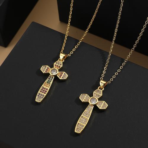 Cubic Zircon Micro Pave Brass Necklace, with 5cm extender chain, Cross, plated, fashion jewelry & micro pave cubic zirconia, more colors for choice, nickel, lead & cadmium free, 18.60x39.50mm, Length:45 cm, Sold By PC