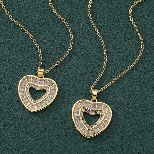 Cubic Zircon Micro Pave Brass Necklace with 5cm extender chain Heart gold color plated fashion jewelry & micro pave cubic zirconia nickel lead & cadmium free Length 45 cm Sold By PC