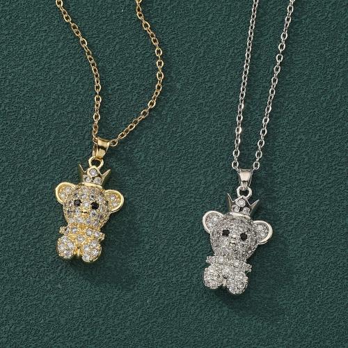 Cubic Zircon Micro Pave Brass Necklace, with 5cm extender chain, Bear, plated, fashion jewelry & micro pave cubic zirconia, more colors for choice, nickel, lead & cadmium free, 16x29.50mm, Length:45 cm, Sold By PC