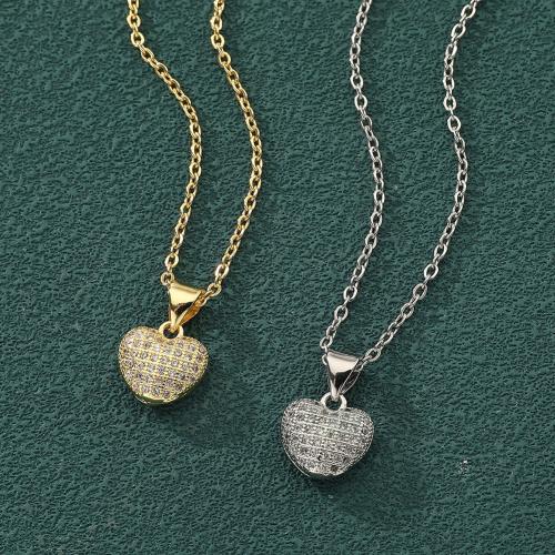 Cubic Zircon Micro Pave Brass Necklace, with 5cm extender chain, Heart, plated, fashion jewelry & micro pave cubic zirconia, more colors for choice, nickel, lead & cadmium free, 10.50x14.50mm, Length:45 cm, Sold By PC