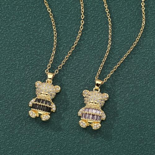 Cubic Zircon Micro Pave Brass Necklace, with 5cm extender chain, Bear, gold color plated, fashion jewelry & micro pave cubic zirconia, more colors for choice, nickel, lead & cadmium free, 13.60x25mm, Length:45 cm, Sold By PC