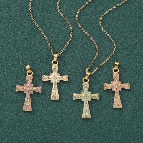 Cubic Zircon Micro Pave Brass Necklace, with 5cm extender chain, Cross, plated, fashion jewelry & micro pave cubic zirconia & enamel, more colors for choice, nickel, lead & cadmium free, 20.50x37mm, Length:45 cm, Sold By PC