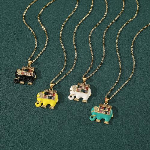 Cubic Zircon Micro Pave Brass Necklace Elephant gold color plated fashion jewelry & micro pave cubic zirconia & enamel nickel lead & cadmium free Length 45 cm Sold By PC