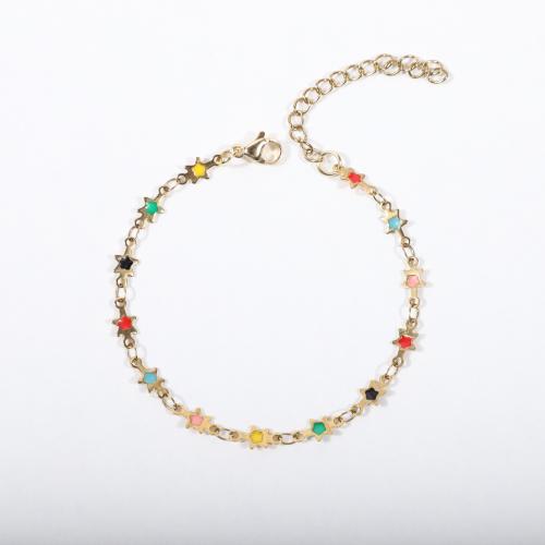 Bijoux bracelet en acier inoxydable, Acier inoxydable 304, avec 5cm chaînes de rallonge, Plaqué or 18K, bijoux de mode & pour femme & émail, plus de couleurs à choisir, Longueur:17 cm, Vendu par PC