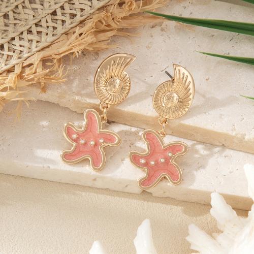 Zinc Alloy Stud Earring with Plastic Pearl plated & for woman & enamel golden Sold By Pair