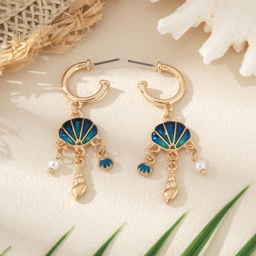 Tibetan Style Stud Earring, with Shell & Resin & Plastic Pearl, plated, different styles for choice & micro pave cubic zirconia & for woman & enamel, golden, Sold By Pair