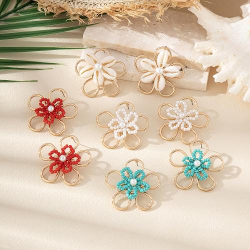 Tibetan Style Stud Earring, with Shell & Plastic Pearl & Acrylic, plated, for woman, more colors for choice, Sold By Pair