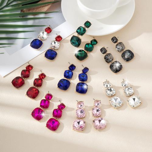 Tibetan Style Stud Earring, with Glass, plated, for woman, more colors for choice, Sold By Pair