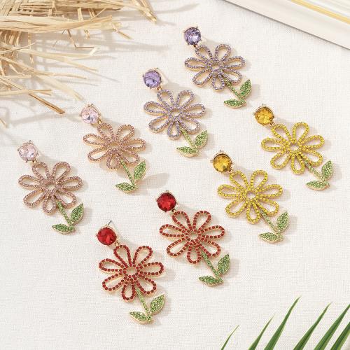 Zinc Alloy Stud Earring Flower plated micro pave cubic zirconia & for woman Sold By Pair