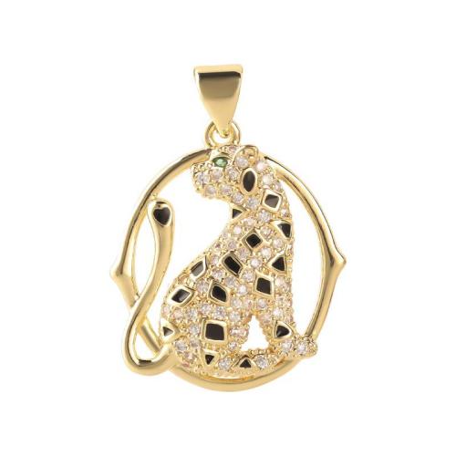 Cubic Zirconia Micro Pave bronze Pingente, cobre, Leopardo, banhado a ouro genuino, DIY & micro pavimento em zircônia cúbica & esmalte, dourado, vendido por PC