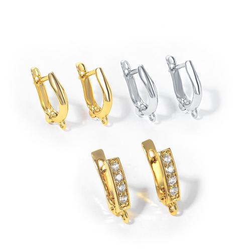 Brass Hoop Earring Components, plated, DIY & different styles for choice & micro pave cubic zirconia, more colors for choice, Sold By Pair