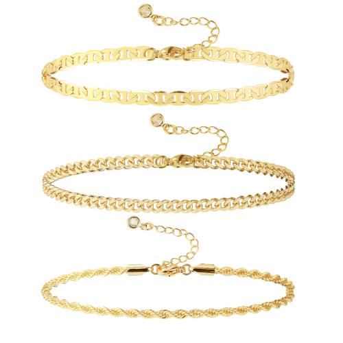 Anklet de acero inoxidable, acero inoxidable 304, chapado en color dorado, diferentes estilos para la opción & para mujer & con diamantes de imitación, más colores para la opción, longitud:17 cm, Vendido por Set