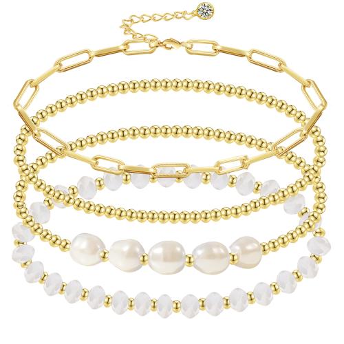 Messing-Armbänder, Messing, mit Kunststoff Perlen, plattiert, verschiedene Stile für Wahl & für Frau & mit Strass, keine, frei von Nickel, Blei & Kadmium, Länge:14 cm, verkauft von PC