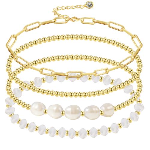 Brass Bracelet & Bangle, with Plastic Pearl, plated, different styles for choice & for woman & with rhinestone, more colors for choice, nickel, lead & cadmium free, Length:14 cm, Sold By PC