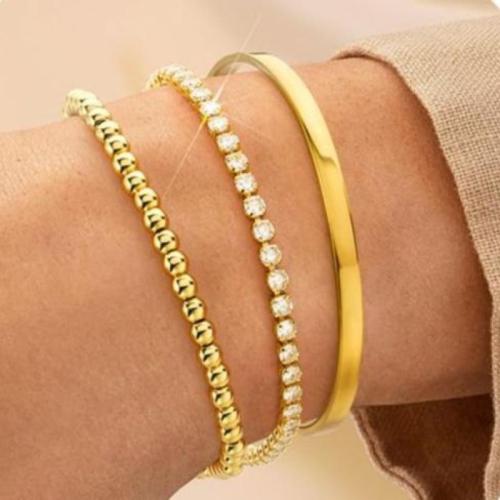 Cubic Zirconia Micro Pave Brass Bracelet, plated, micro pave cubic zirconia & for woman, more colors for choice, nickel, lead & cadmium free, Length:14 cm, Sold By Set