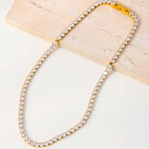 Titanium Steel Necklace gold color plated for woman & with rhinestone nickel lead & cadmium free Sold By PC