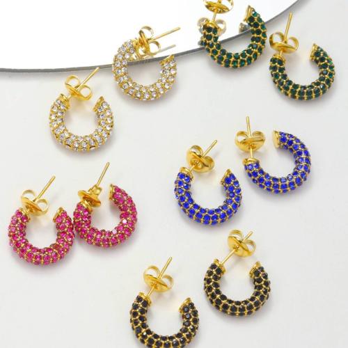 Boucle d'oreille Acier Titane, Placage, pour femme & avec strass, plus de couleurs à choisir, protéger l'environnement, sans nickel, plomb et cadmium, Vendu par PC